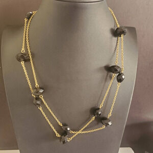 Kate Spade Long Station Necklace Gold Plated with‎ Black Rondelle Style Beads